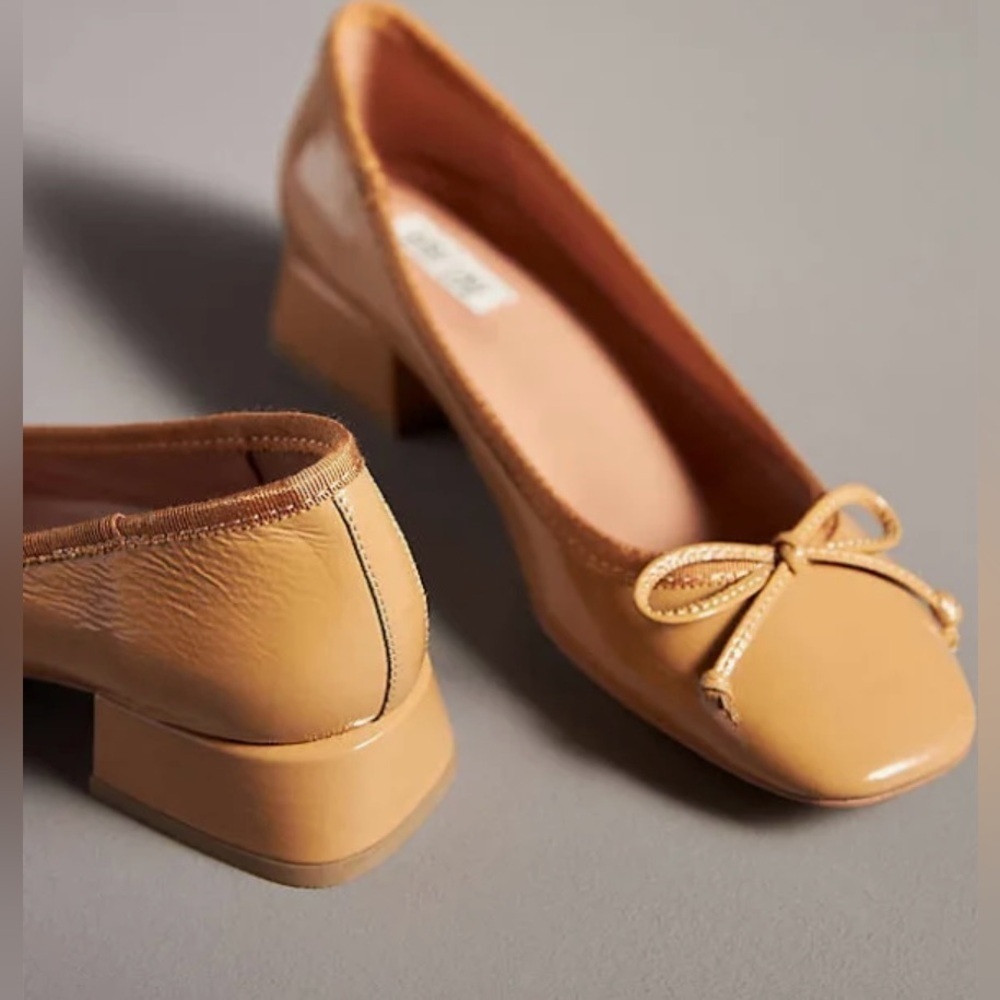 BIBI LOU Beige Tan Ballet Pumps Block Heel Shoes - Picture 3 of 12